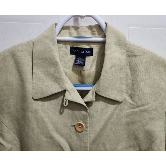 Ann Taylor Women’s Long Sleeve 3 Button Blazer Jacket Green Linen Blend Size 4 - Picture 2 of 7